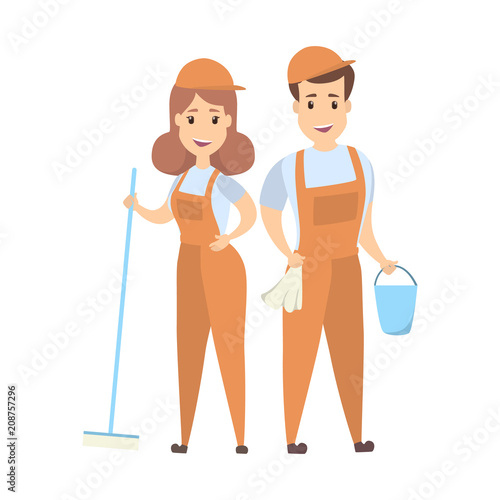 Isolated janitors couple.