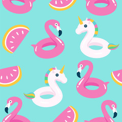Fototapete Einhornmuster Flamingo Einhorn Pool Sommer Muster  © 210484kate