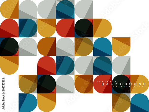 Round square geometric shapes on white, tile mosaic abstract background