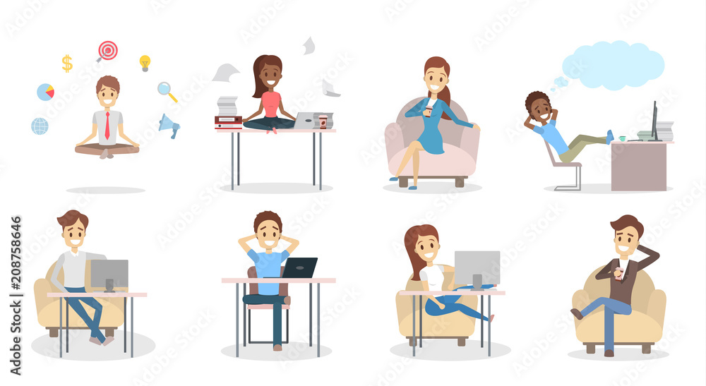 People at office relaxing set. People at office relaxing set.