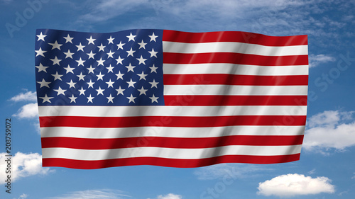 Wallpaper Mural The USA flag in 3d, waving in the wind, on sky background with clouds. Torontodigital.ca