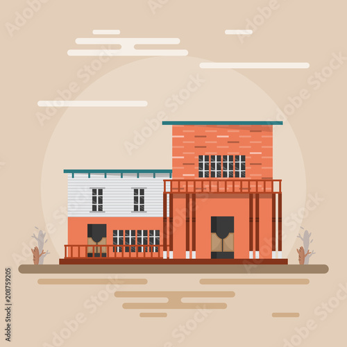 home in western town on brown background.