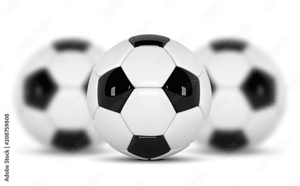 Realistic soccer balls or football ball on white background. set of three 3d Style vector Ball isolated on white background. Football design. Realistic soccer balls or football ball on white background. set of three 3d Style vector Ball isolated on white background. Football design.