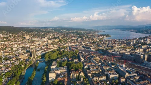 Wallpaper Mural summer evening zurich cityscape lakeside aerial panorama 4k timelapse switzerland
 Torontodigital.ca