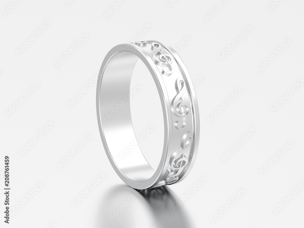 3D illustration silver modern music ring with note treble clef 3D illustration silver modern music ring with note treble clef