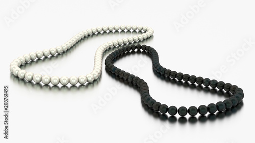 3D illustration two white and black pearl necklaces beads