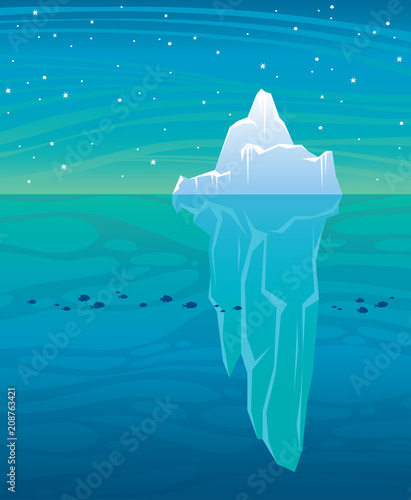 Landscape with iceberg and night sky.