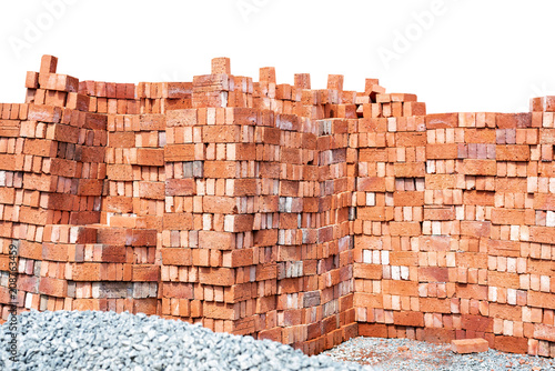 Brick for building in construction site isolated on white. This has clipping path.