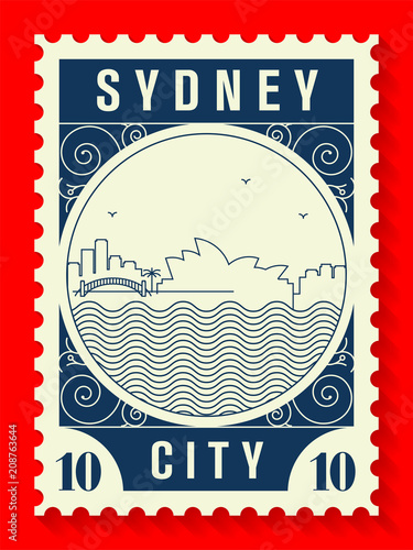 Sydney City Line Style Postage Stamp Design