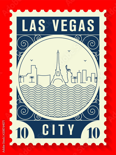 Las Vegas City Line Style Postage Stamp Design