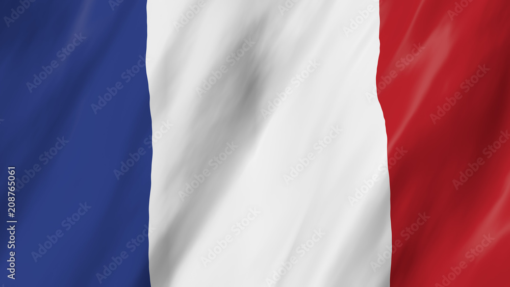 The French flag in 3d, waving in the wind, on close The French flag in 3d, waving in the wind, on close