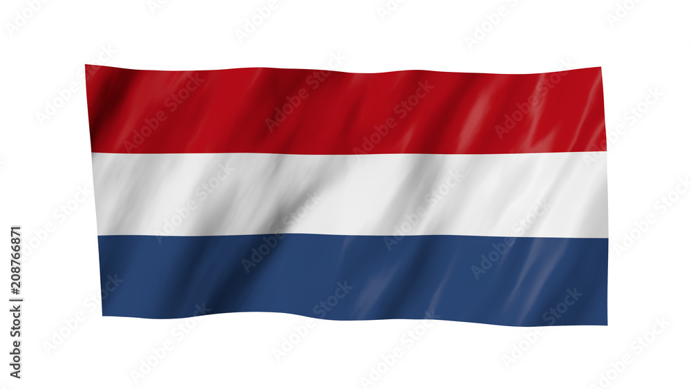 The Dutch flag in 3d, waving in the wind, on white background. The Dutch flag in 3d, waving in the wind, on white background.