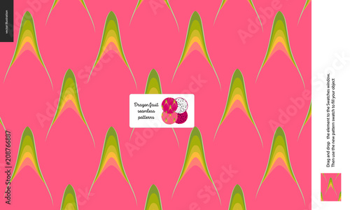 Food patterns, summer - fruit, dragonfruit texture, tiny half of dragon fruit image in the center - a seamless pattern of the dragonfruit rind, little thorns, aril, peel, skin, healthy vitamin fruit