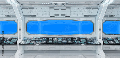 Fototapeta Naklejka Na Ścianę i Meble -  White clean spaceship interior background 3D rendering