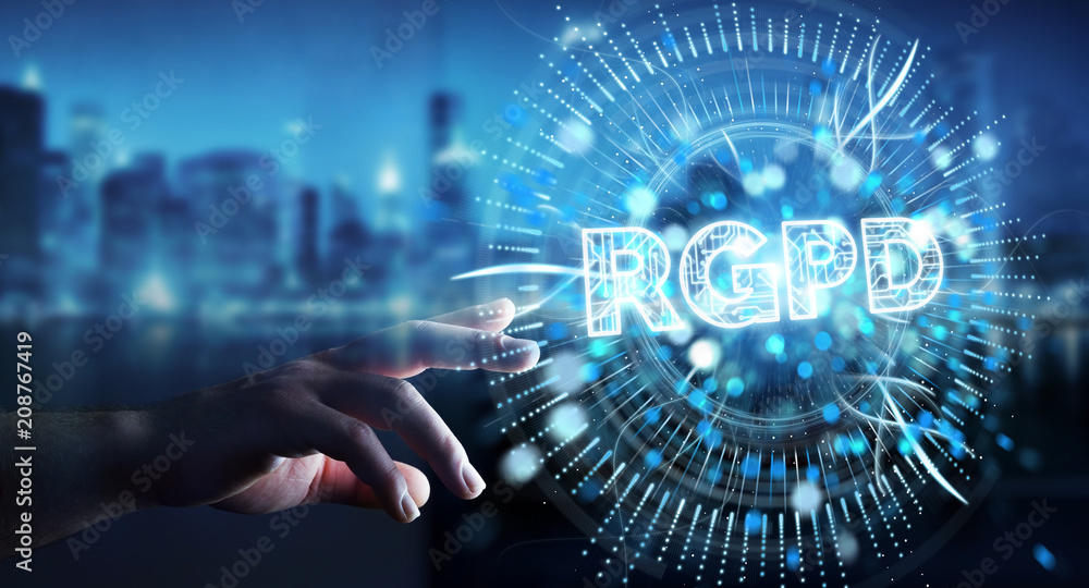Businessman using digital GDPR interface 3D rendering Businessman using digital GDPR interface 3D rendering