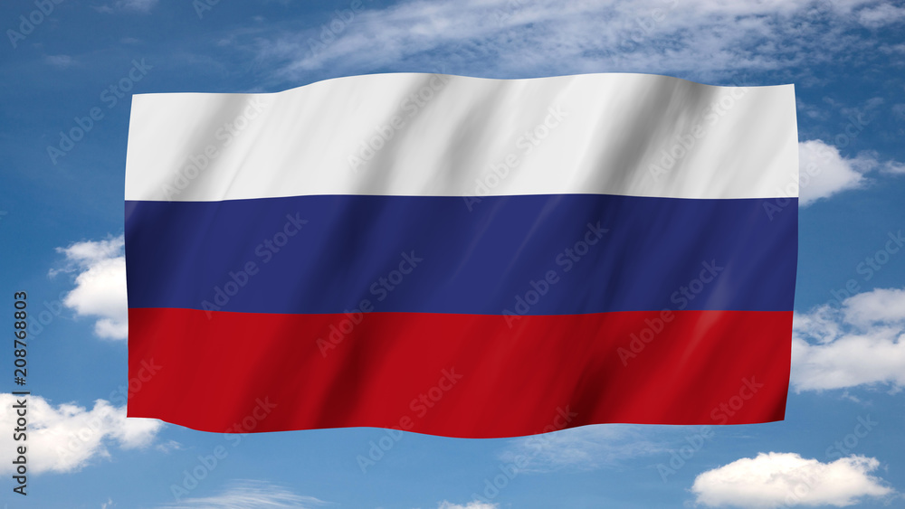 The Russian flag in 3d, waving in the wind, on sky background. The Russian flag in 3d, waving in the wind, on sky background.