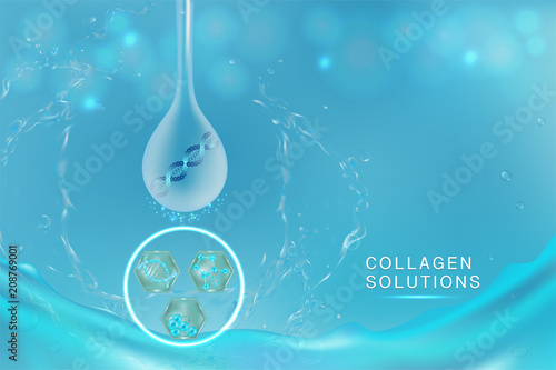 Blue Collagen Serum drop, cosmetic advertising background ready to use, luxury skin care ad, Illustration vector.	