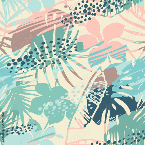 Seamless exotic pattern with tropical plants.