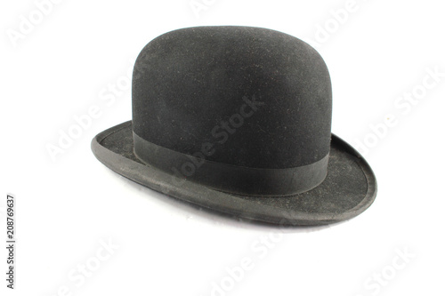 A Men's Bowler Hat Cap Old Fashioned on White Background