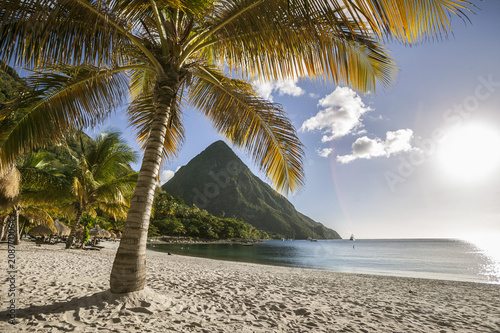 yacht anchoring during sunset in famous Rodney Bay, Saint Lucia, West 