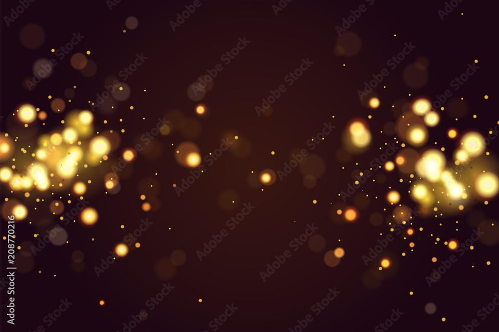 Abstract defocused circular golden bokeh sparkle glitter lights background. Magic christmas background. Elegant, shiny, metallic gold background. EPS 10 - obrazy, fototapety, plakaty 