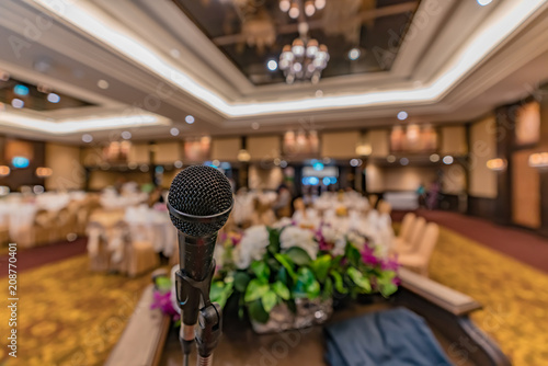 Microphone on blurred restaurant