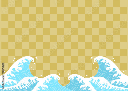 波と市松模様 背景イラスト 金色 Stock ベクター Adobe Stock