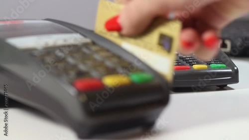 woman uses electronic terminal