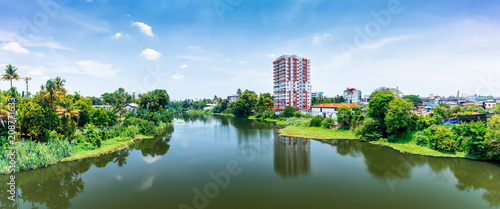 Panoramic river view and cityscapes of Kerala, India. photo