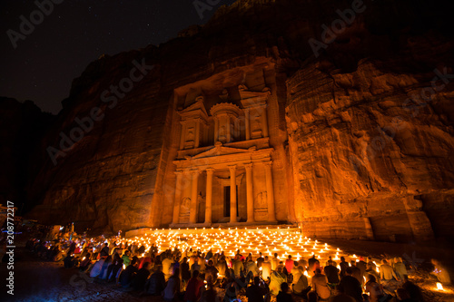 Canvas Print People with Stars and Candles at the Treasury Building in Petra Jordan