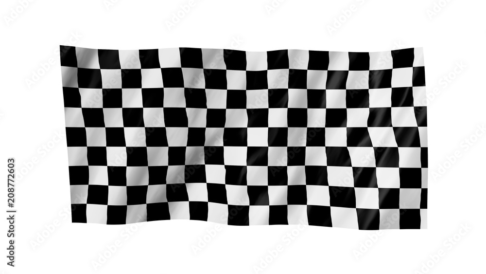 Fototapeta premium The checkered flag in 3d.The flag of car races, waving in the wind, on white background.