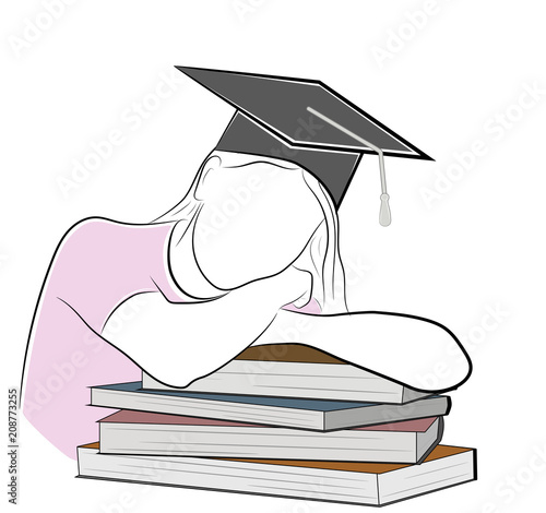 the girl lies leaning on books. the concept of study. vector illustration