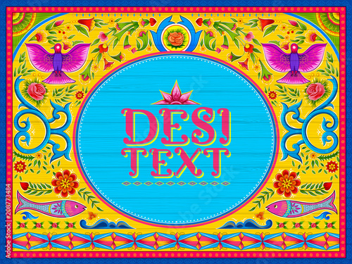 Colorful Welcome banner in truck art kitsch style of India