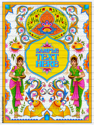 Colorful Welcome banner in truck art kitsch style of India