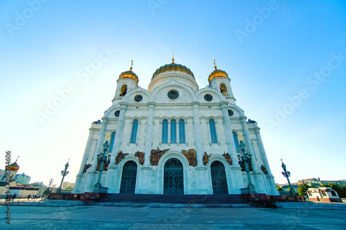 The Cathedral of Christ the Saviour is a Russian Orthodox cathedral at the sunset time in Moscow, Russia,
