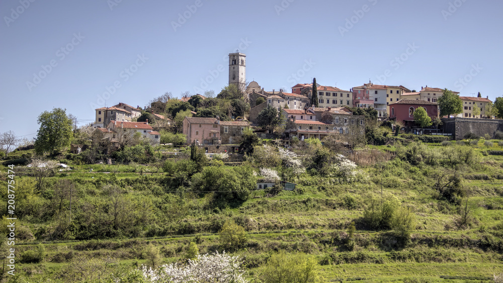 Central Istria, Croatia - A small picturesque medieval town Oprtalj located on the top of a hill