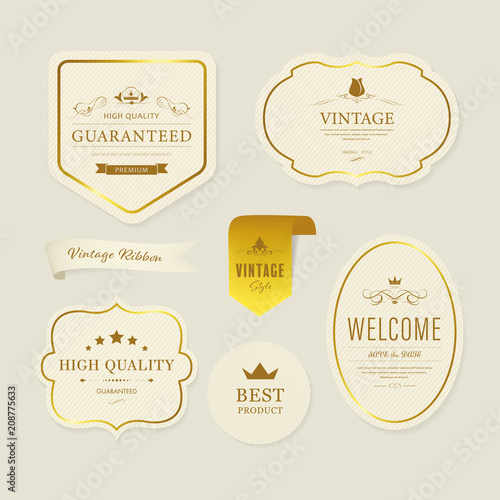 Vintage element banner label and decoration and gold frame.