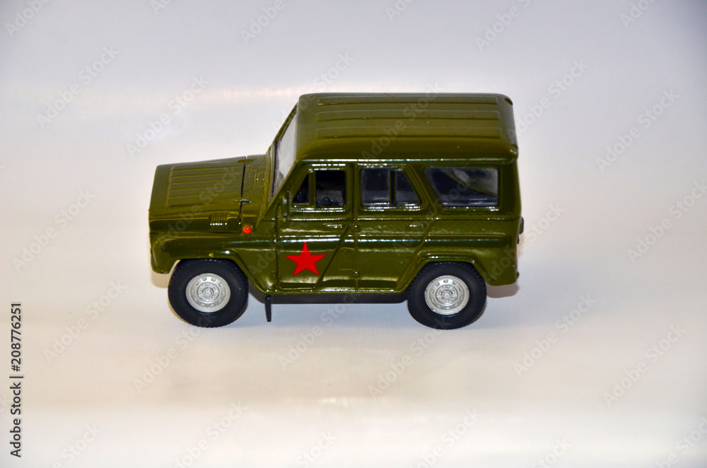 car SUV model UAZ on a white background metal toy Russia