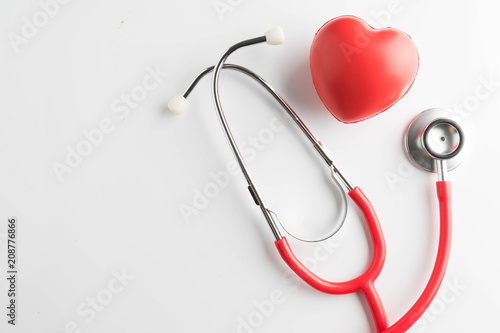 red heart and a stethoscope isolated