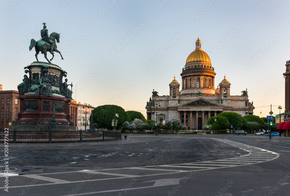 Saint-Petersburg, Russia,28 May, 2018: Square Saint Isaac's Cathedral during white nights. View from river.