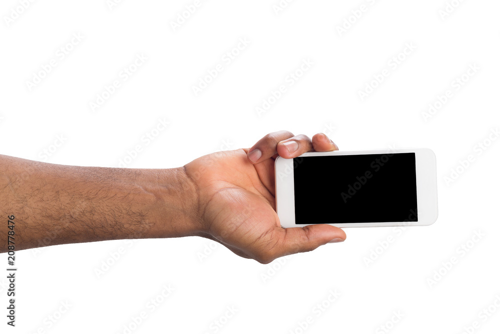 Hand holding mobile smartphone with blank screen