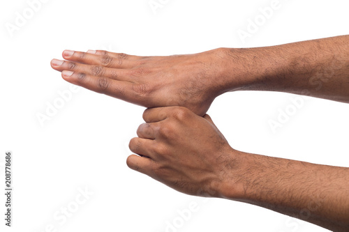 Black male hands isolated on white