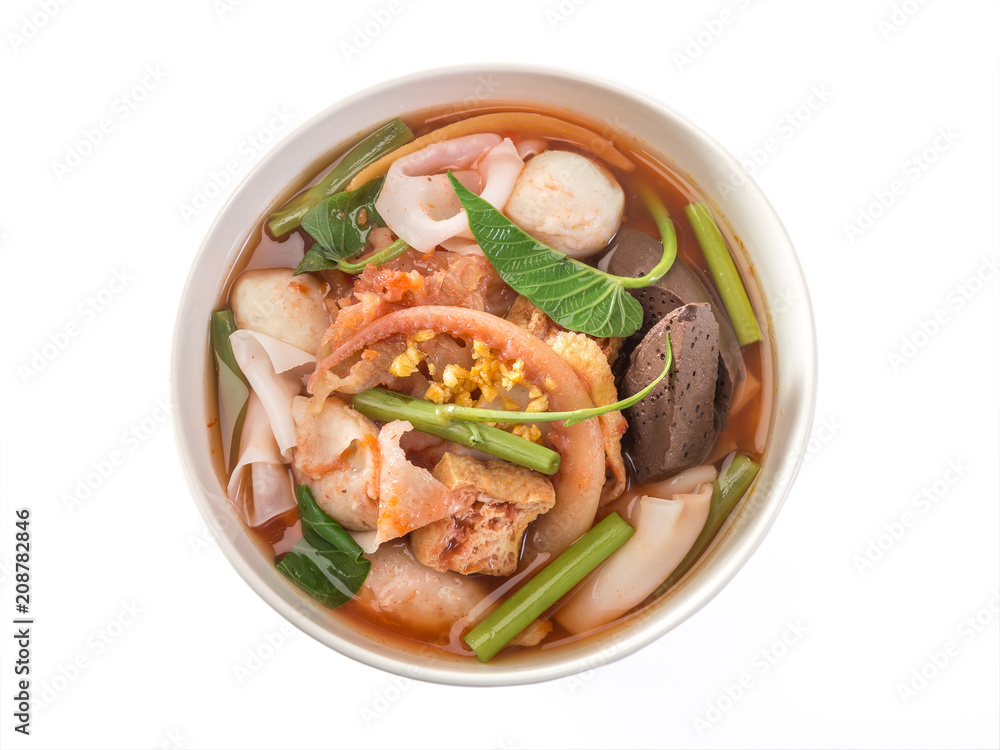 yen ta fo, rice noodles in pink soup, thai cuisine yen ta fo, rice noodles in pink soup, thai cuisine