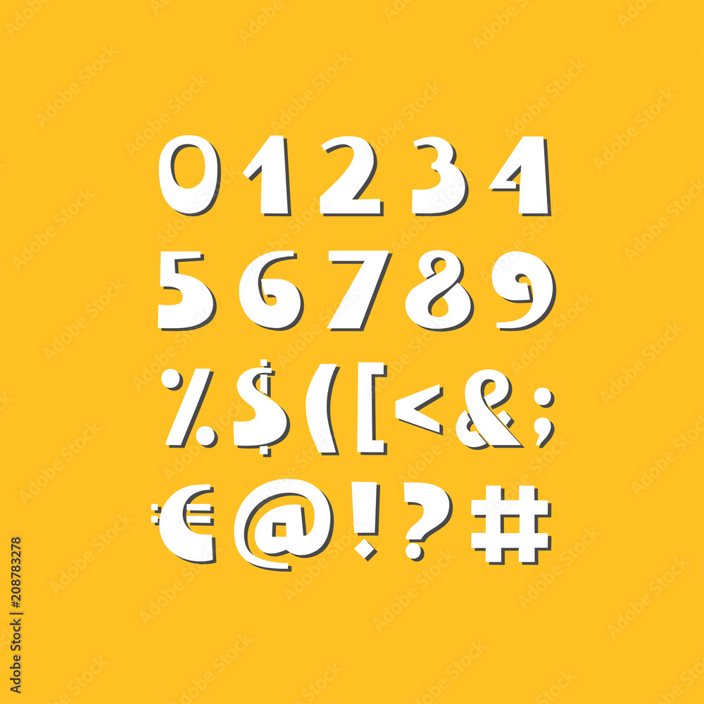 Vector bold cut out alphabet. Numbers and punctuation. Vector bold cut out alphabet. Numbers and punctuation.