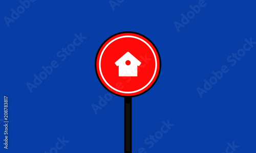 Home Icon on Road Sign Flat Design With long Shadow