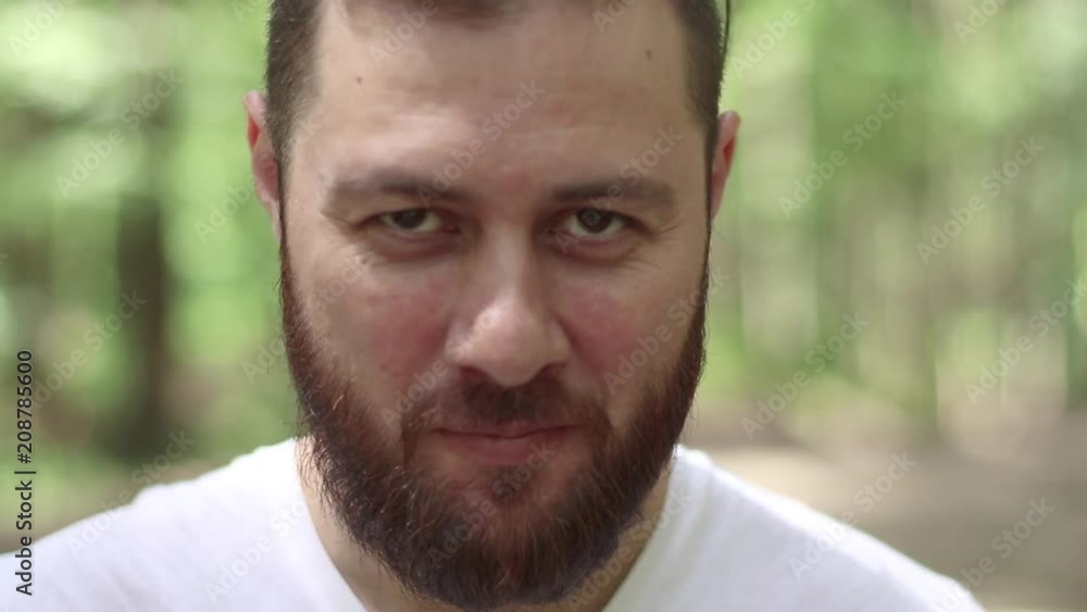 Extreme closeup portrait of beard man smilling Extreme closeup portrait of beard man smilling