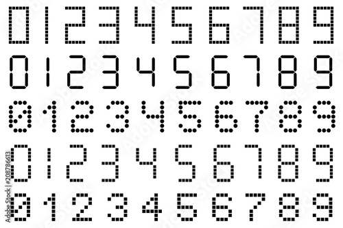 Set of different types of digital numbers isolated on white