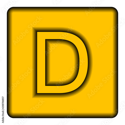 Yellow square icon with a symbol (D)