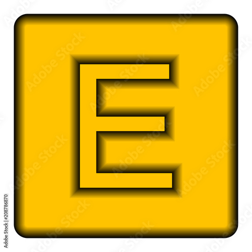 Yellow square icon with a symbol (E)
