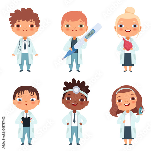 Children in the doctor profession in the various action poses